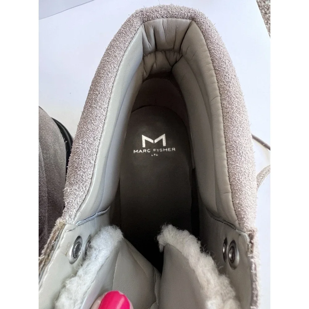 Marc Fisher MLNairy Grey Suede Shearling Ankle Boot‎ SZ 8M Biker Lugg Wool $250 - Picture 3 of 16